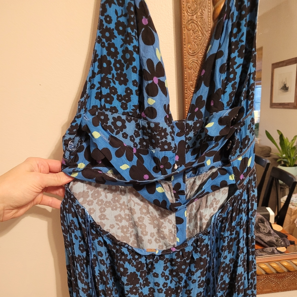 NEW Free People Dewberry Maxi Dress Cobalt Combo Floral Blue Black Buttoned - Picture 5 of 6